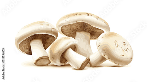 Realistic illustration of white mushrooms isolated on a white background