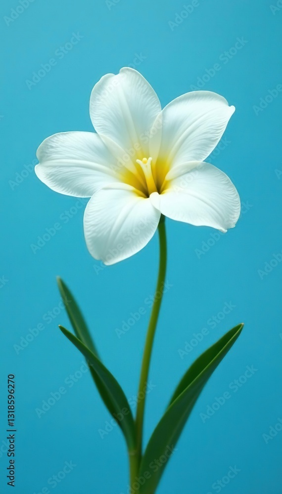 Fototapeta premium Isolated white flower against blue background, botanical, garden, floral arrangement