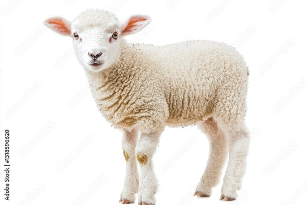 Vibrant Color Visual of Cute White Lamb Isolated on a White Background as White White,Animal Vibrant Color Visual of Cute White Lamb Isolated on a White Background as White White,Animal