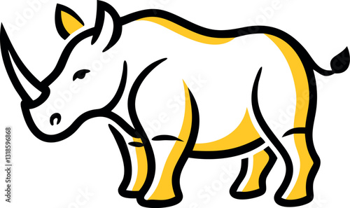 A rhinoceros with a large horn and sturdy build in a cartoon style
