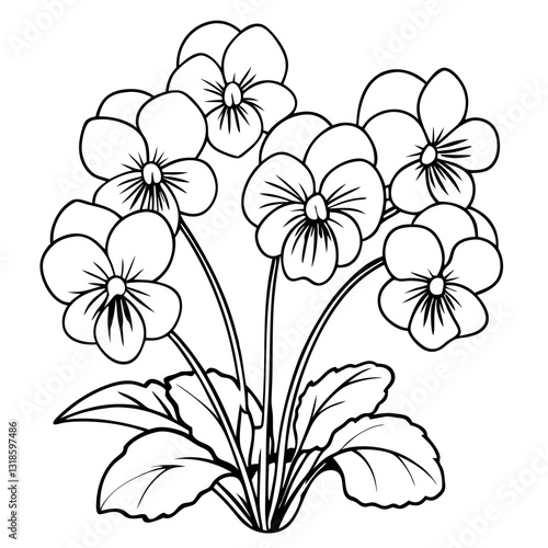 Vibrant pansy flowers illustration against a white background