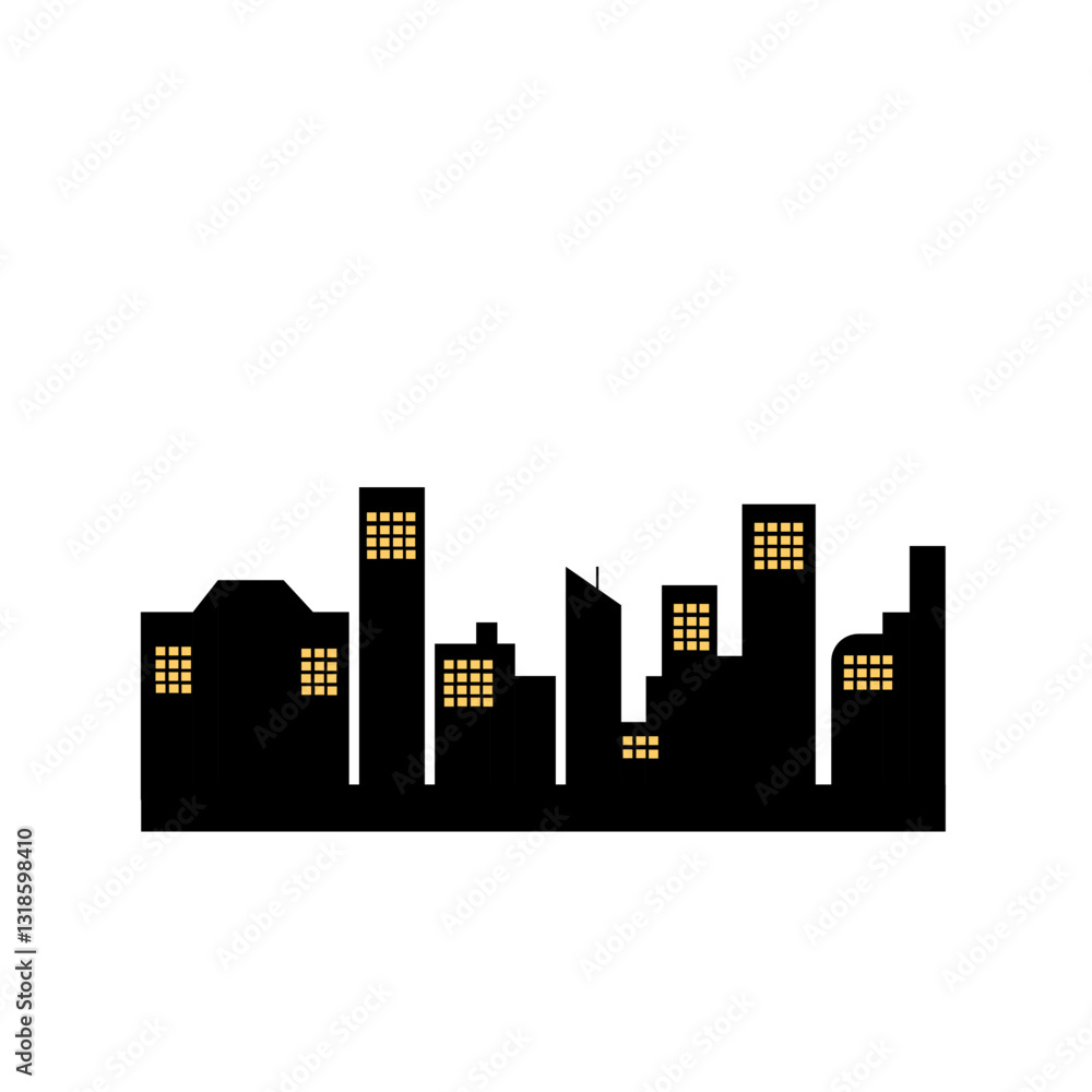 Fototapeta premium City silhouette vector set. Panorama city background.