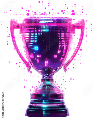 Pixel-Inspired Digital Trophy with Neon and Transparent Accents