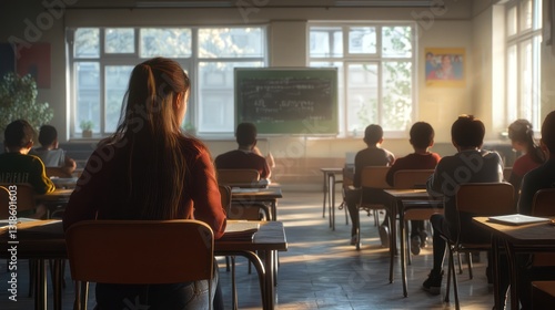 Golden Hour in the Classroom: Students Attentively Listening to a Lesson