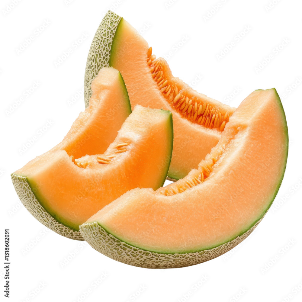 Sweet Cantaloupe Melon Slices on transparent Background. Sweet Cantaloupe Melon Slices on transparent Background.