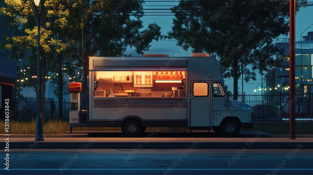 Obraz premium Night Food Truck Scene: Urban Serenity