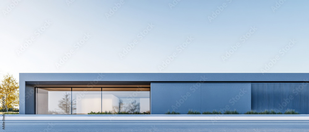 Fototapeta premium Modern architecture showcases sleek lines and minimal design in a tranquil setting