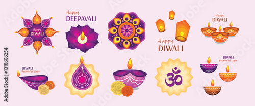 Happy deepavali set vector