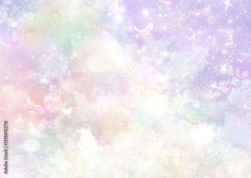 神秘的、メルヘン、幻想的なきらきら光るシンプルグラデーション背景壁紙イラストテクスチャ【紫、ピンク、虹色】