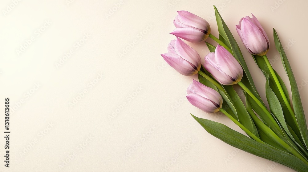 Obraz premium Pink tulips arranged on a soft background.