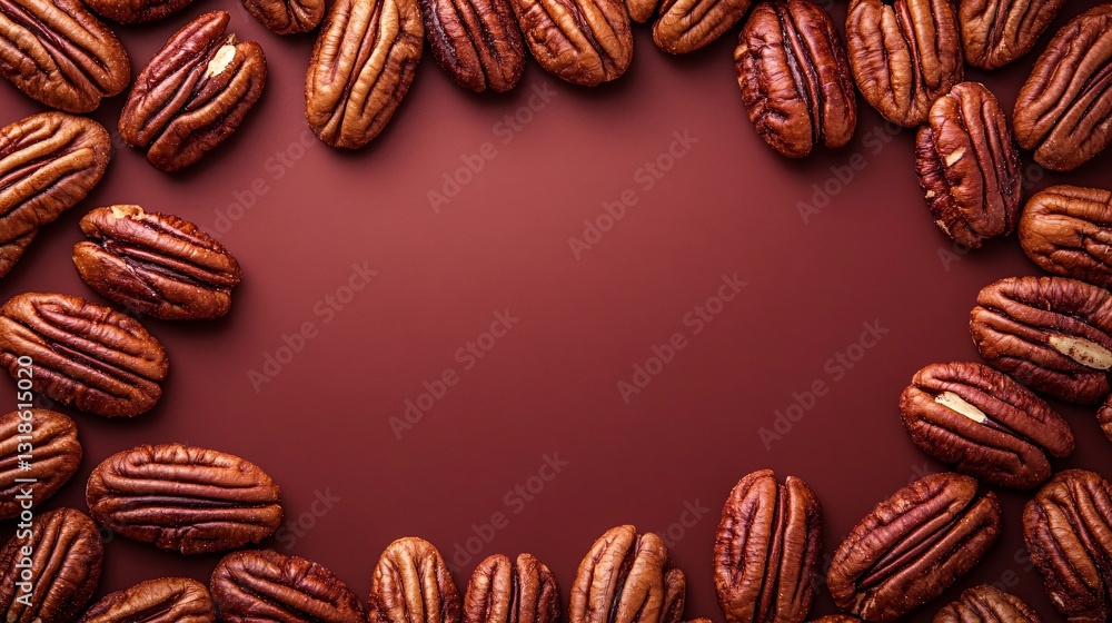 Obraz premium A Ring of Shelled Pecan Nuts on a Brown Background