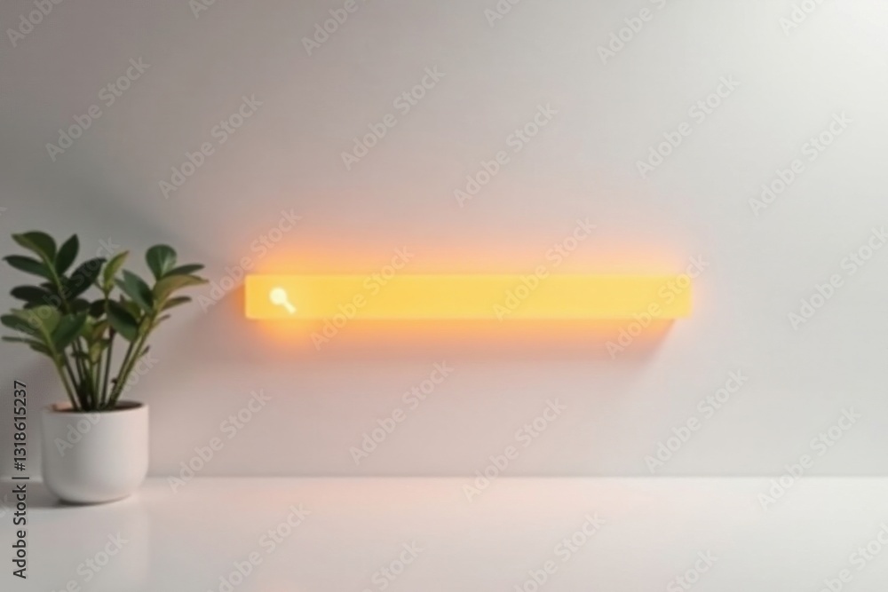 Obraz premium Illuminated Rectangular Fixture and Potted Plant on a White Surface