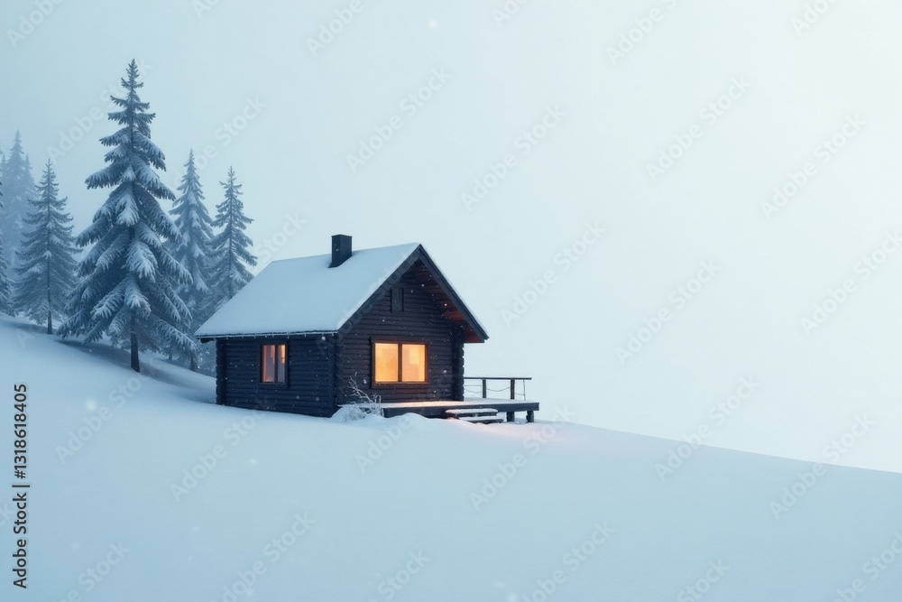 Serene Winter Cabin Retreat A Cozy Log Home Nestled in a Snow-Covered Landscape with Majestic Evergreens Serene Winter Cabin Retreat A Cozy Log Home Nestled in a Snow-Covered Landscape with Majestic Evergreens