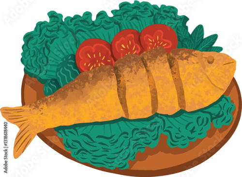 Indonesian street food culinary named bandeng presto. streetfood vector illustration. indonesian food hand drawn illustration
