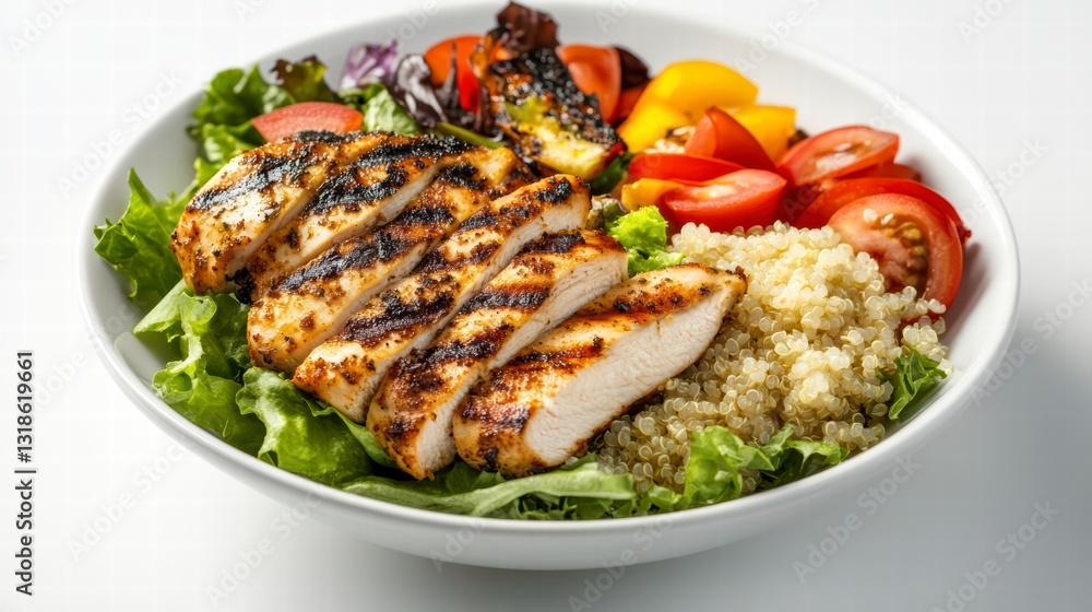 Grilled Chicken Salad: A vibrant and healthy grilled chicken salad with fresh lettuce, tomatoes, peppers, and grains, a delicious meal option Grilled Chicken Salad: A vibrant and healthy grilled chicken salad with fresh lettuce, tomatoes, peppers, and grains, a delicious meal option