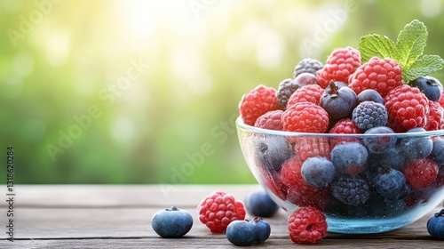 Refreshing and nutritious bowl of mixed berries and blueberries perfectly blended for a healthy smoothie treat