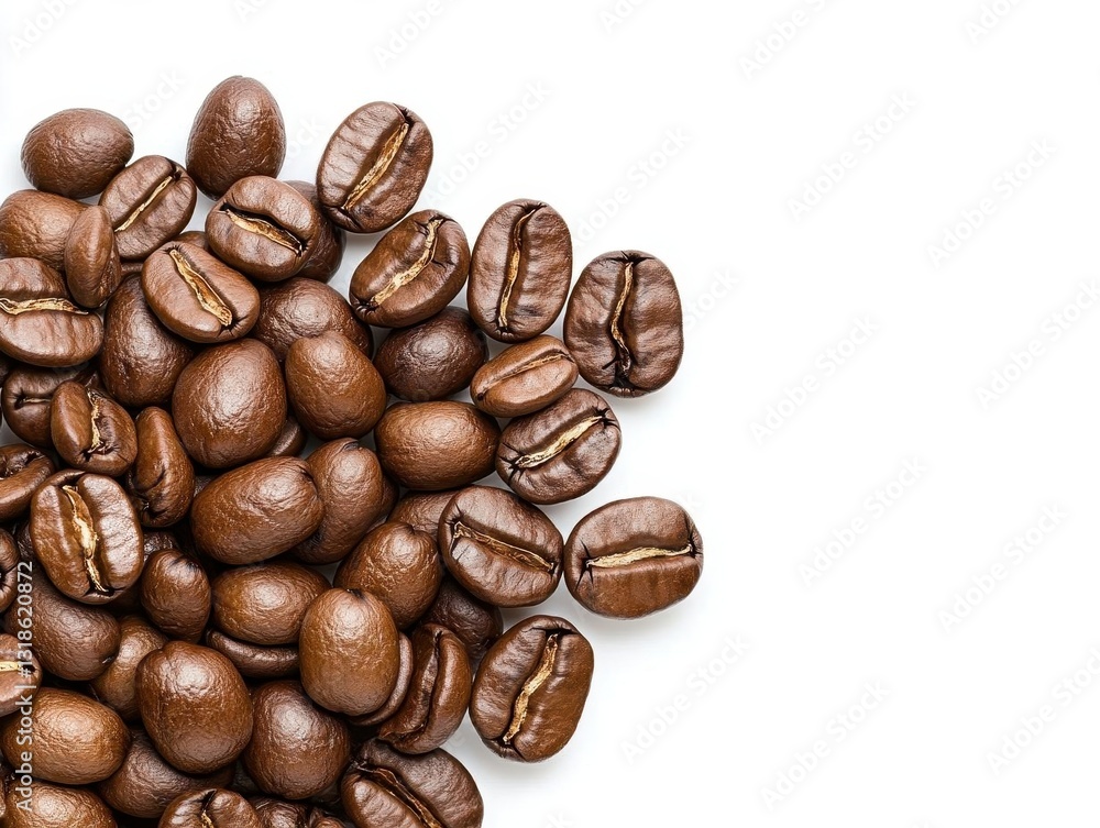 Naklejka premium A small pile of coffee beans isolated on a white background
