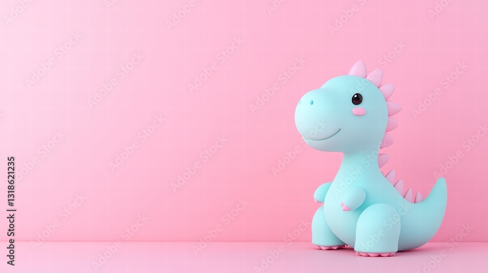 Sweet Dino Delight: A charming, cartoon-like blue dinosaur figurine with a friendly smile stands against a soft pink backdrop, embodying cuteness and playfulness. Sweet Dino Delight: A charming, cartoon-like blue dinosaur figurine with a friendly smile stands against a soft pink backdrop, embodying cuteness and playfulness.