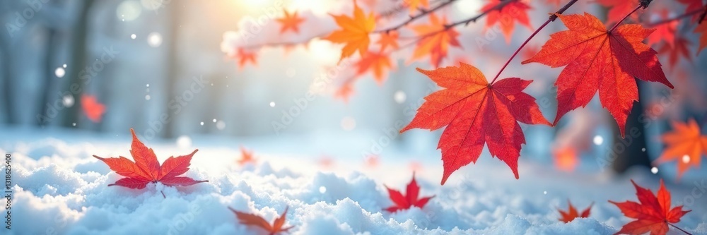 Delicate maple leaves fall on a snowy background, leaves, texture, snowflakes Delicate maple leaves fall on a snowy background, leaves, texture, snowflakes