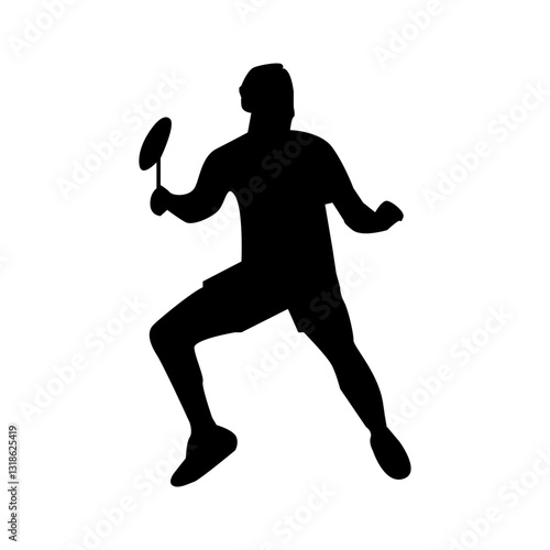 set of black various poses badminton players