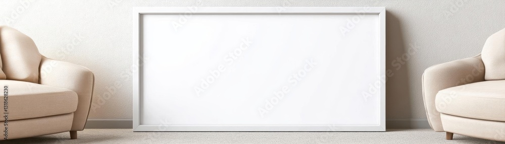 Obraz premium An empty rectangular frame mockup in white