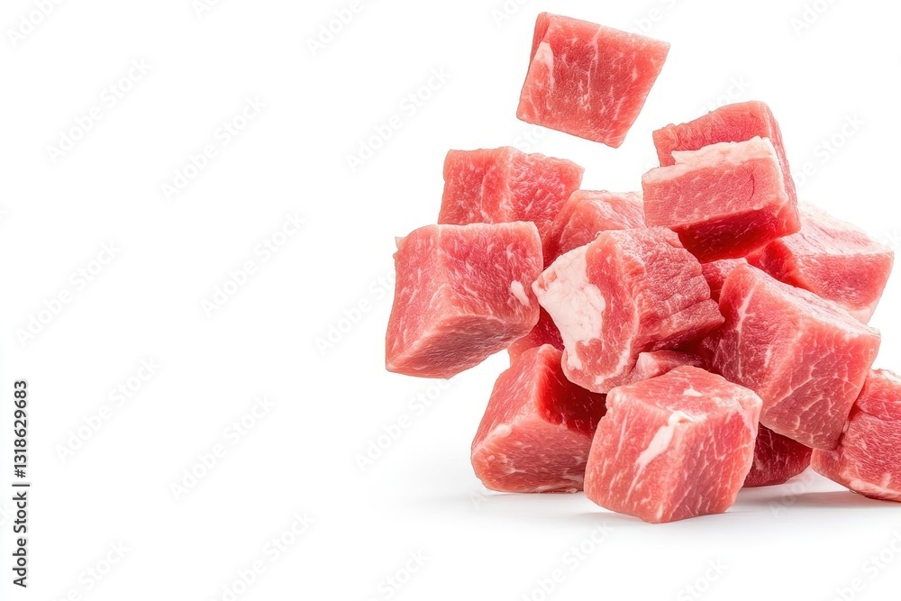 Cubed meat floating in the air Cubed meat floating in the air