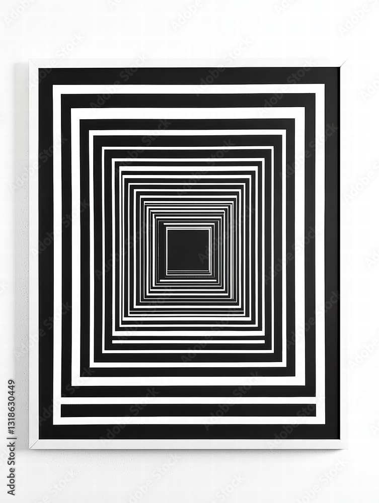 Optical Illusion: A striking minimalist artwork featuring concentric squares creates a mesmerizing optical illusion, drawing the eye into a captivating depth and perspective Optical Illusion: A striking minimalist artwork featuring concentric squares creates a mesmerizing optical illusion, drawing the eye into a captivating depth and perspective