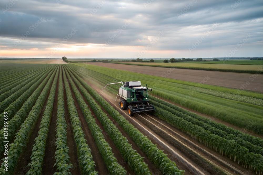 Aerial view of a farmer harvesting crops Aerial view of a farmer harvesting crops