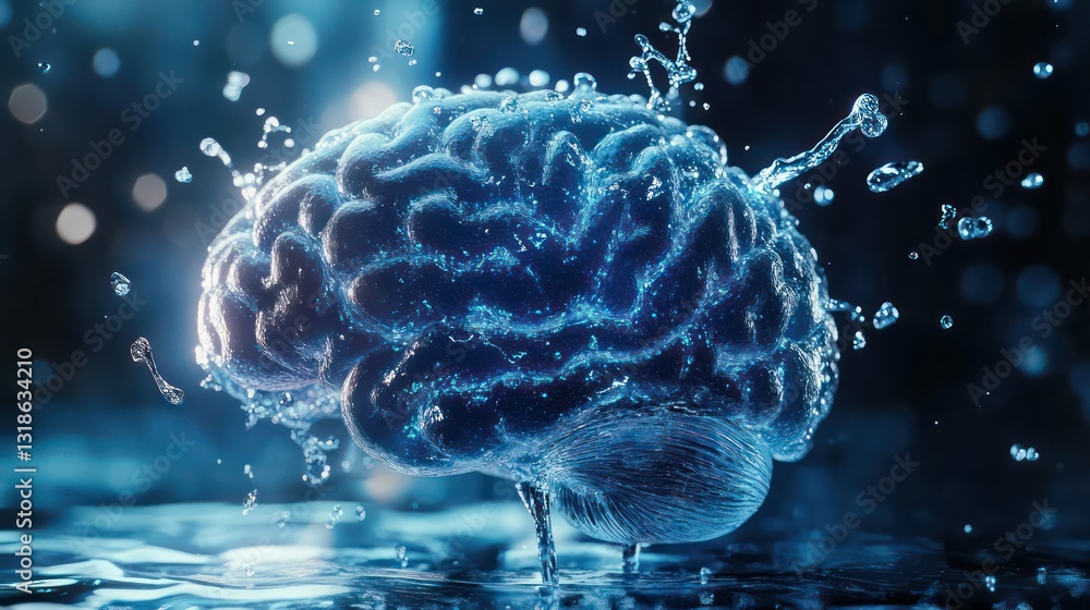 A futuristic brain absorbs water droplets, glowing neural activity pulsing beneath its surface, symbolizing AI-enhanced cognition and renewal. A futuristic brain absorbs water droplets, glowing neural activity pulsing beneath its surface, symbolizing AI-enhanced cognition and renewal.