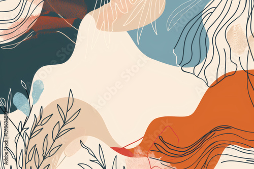 Abstract Natural boho Line Art with Organic Shapes Minimalist Modern Design for Social Media, Wallpapers, and Prints