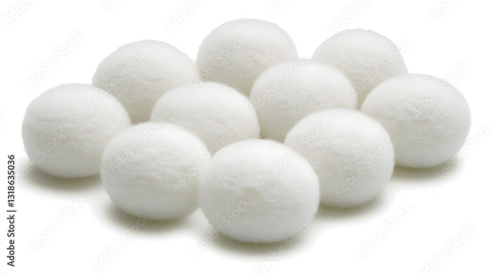 Collection of Ten White Fluffy Balls with Soft Texture on a Clean Isolated Background Collection of Ten White Fluffy Balls with Soft Texture on a Clean Isolated Background