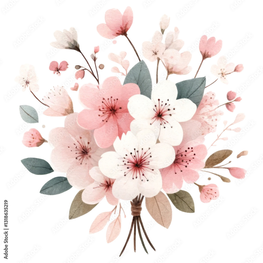 Fototapeta premium Floral bouquet concept. A beautiful bouquet of pink and white flowers, featuring delicate petals and lush greenery, perfect for springtime decoration.