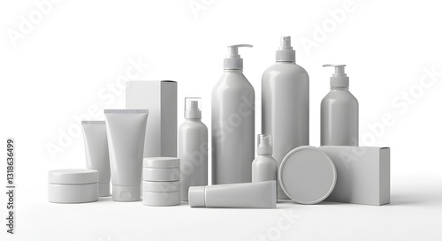 Arrangement of Assorted Generic Skin Care Products on a White Background