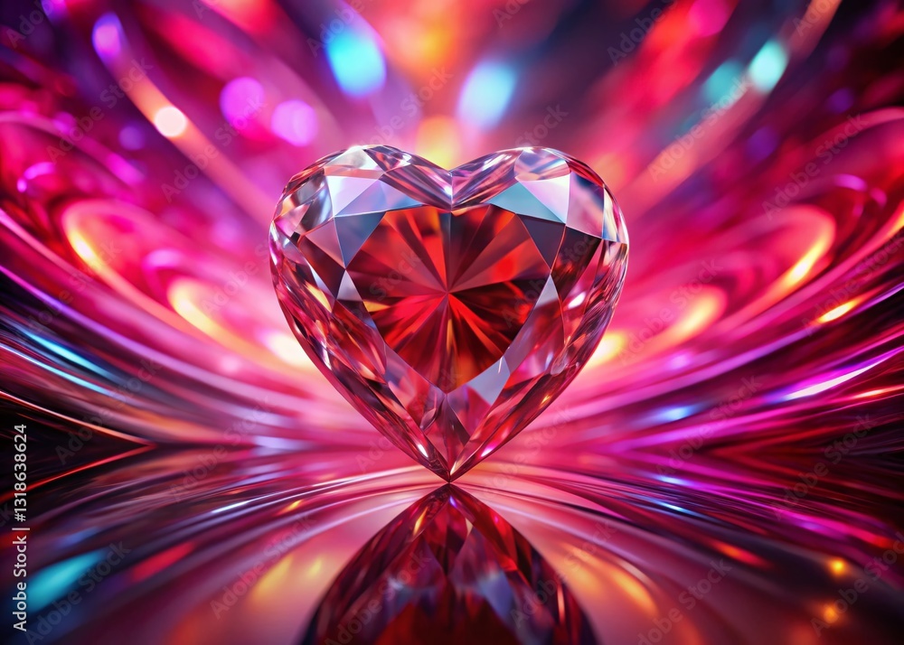 Sparkling Red Heart Diamond on Abstract Pink Background - 3D Render Sparkling Red Heart Diamond on Abstract Pink Background - 3D Render