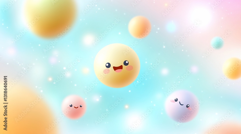 Cute, floating spheres in a pastel space background Cute, floating spheres in a pastel space background