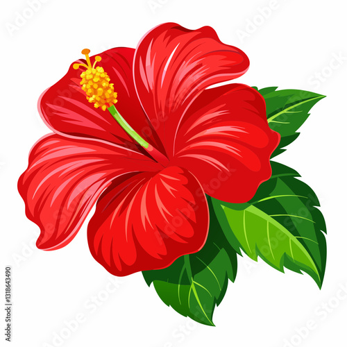 Vibrant Red Hibiscus Flower – Isolated Floral PNG Illustration.