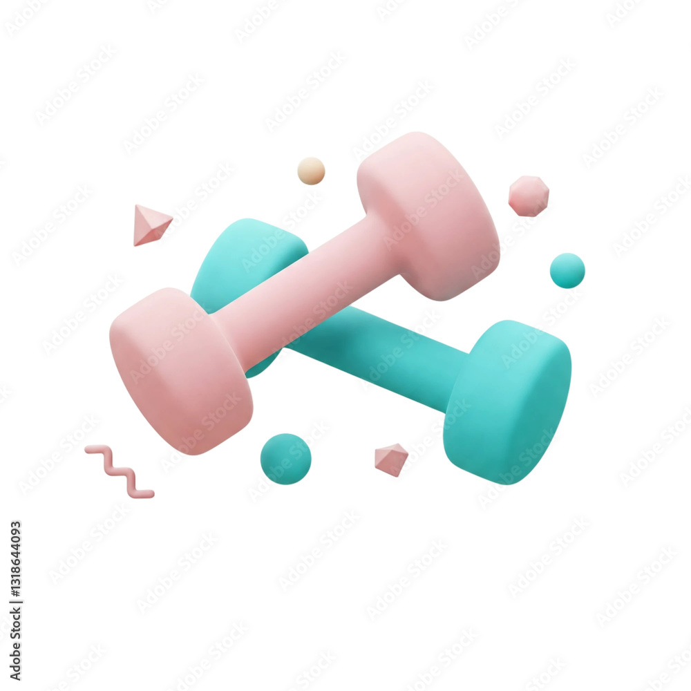 Pastel Dumbbell with Abstract Decorative Elements on White Background Pastel Dumbbell with Abstract Decorative Elements on White Background