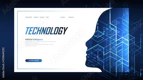 Technological digital AI concept. Vector landing page.