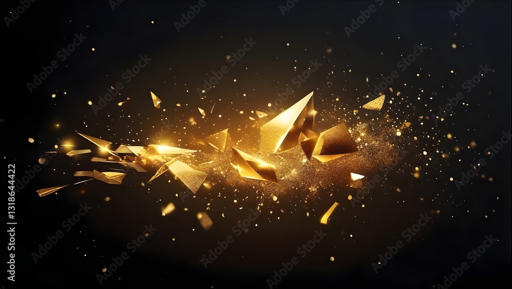 Fototapeta premium Golden Geometric Shapes with Sparkling Light and Abstract Design 