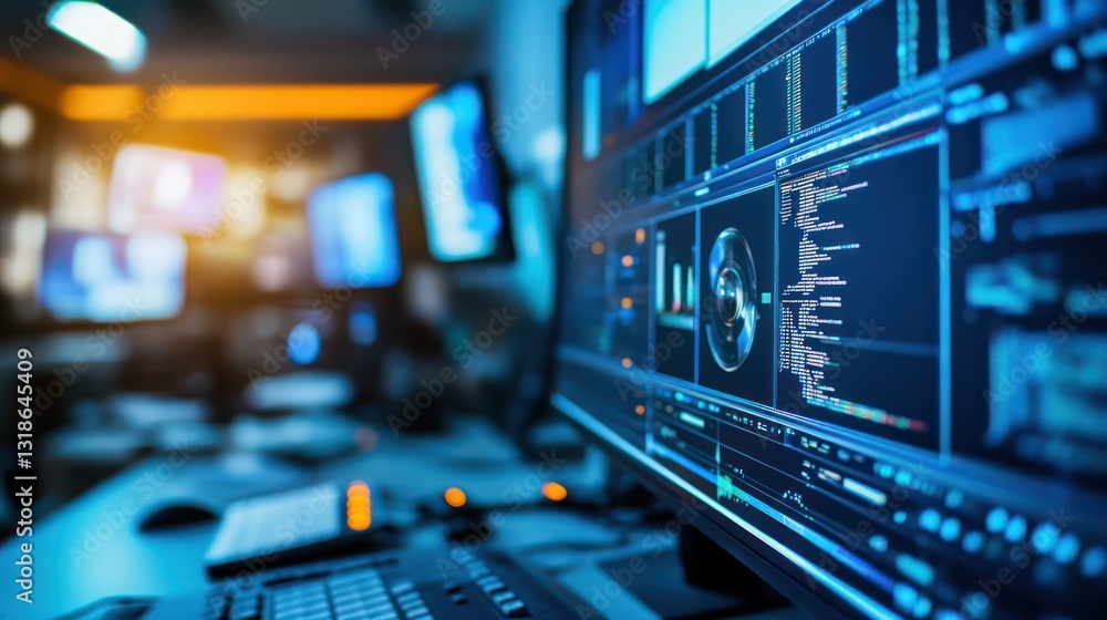 Cybersecurity Command Center: High-Tech Monitoring and Data Analysis Cybersecurity Command Center: High-Tech Monitoring and Data Analysis