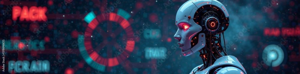 Fototapeta premium Advanced AI-powered robot with password protected interface, safe server room, secure access