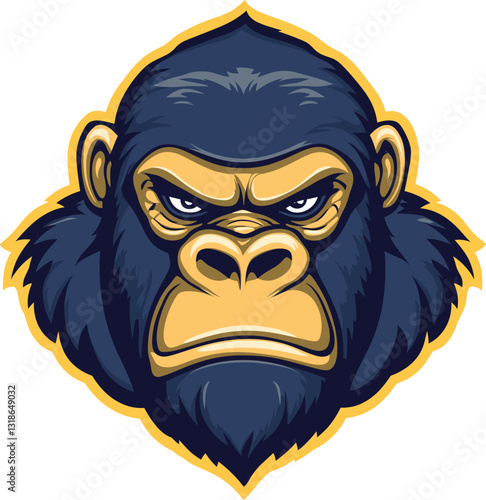 Strong and fierce gorilla mascot design featuring bold colors and intense expression ideal for sports teams or branding isolated on transparent background. Vector illustration.