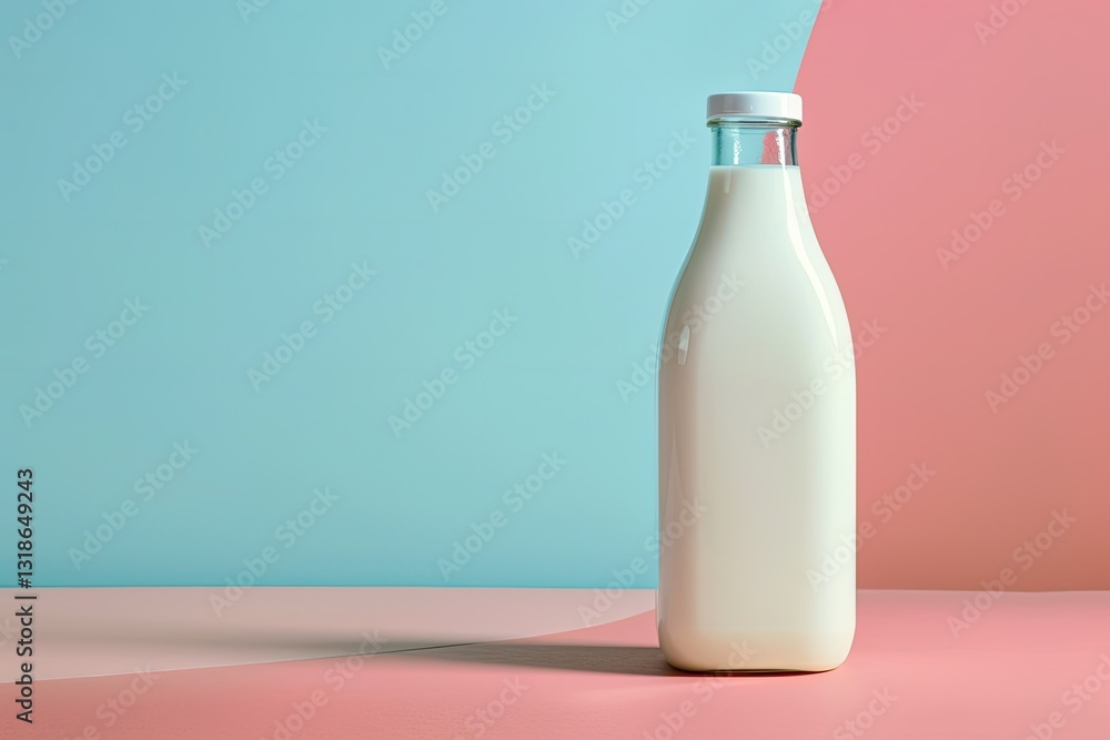 Detailed Color Picture of Bottle of Milk on Colorful Background Detailed Color Picture of Bottle of Milk on Colorful Background