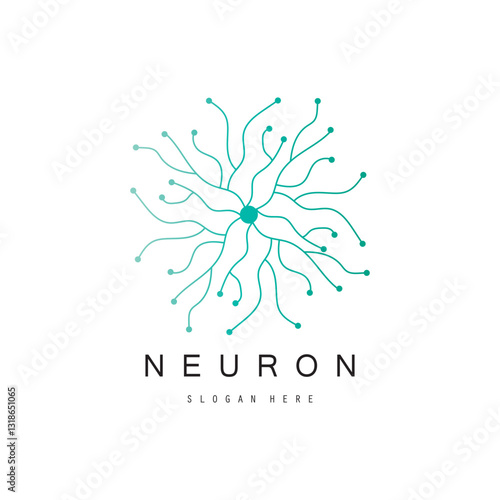 Neuron logo or brain nerve cell logo design, template icon, molecule, atom, brain cell, logo illustration template with vector concept