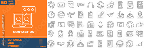 Contact Us icon set. Containing email, support, telephone,and more. Line vector icons collection.