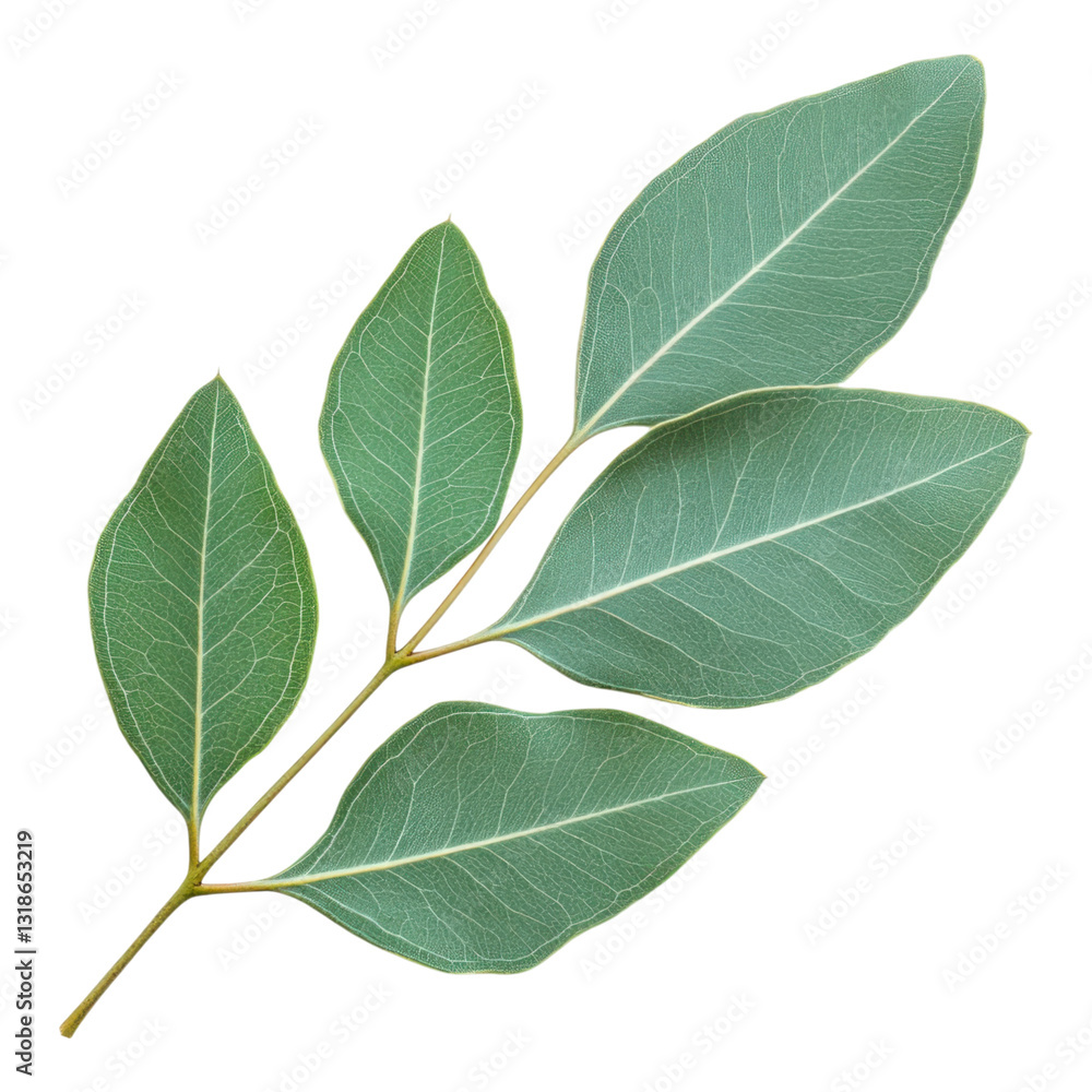 branch with five green leaves on transparency background branch with five green leaves on transparency background