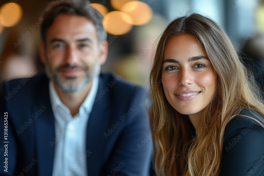 Smiling professionals enjoying a conversation in a modern café setting during a business meeting