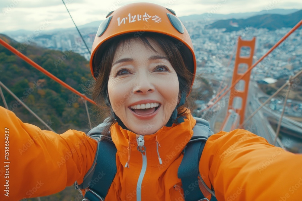 Exciting view from high above a city while enjoying a thrilling outdoor adventure