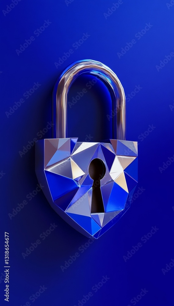 Striking low poly lock design on blue surface representing security in captivating detail Striking low poly lock design on blue surface representing security in captivating detail