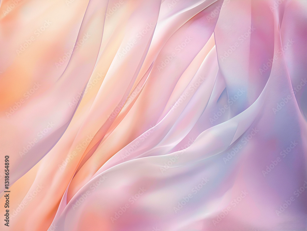 Obraz premium Pastel abstract background of resemble sheer fabric or soft ribbons gently cascading. These wispy forms create a sense of fluidity and movement.